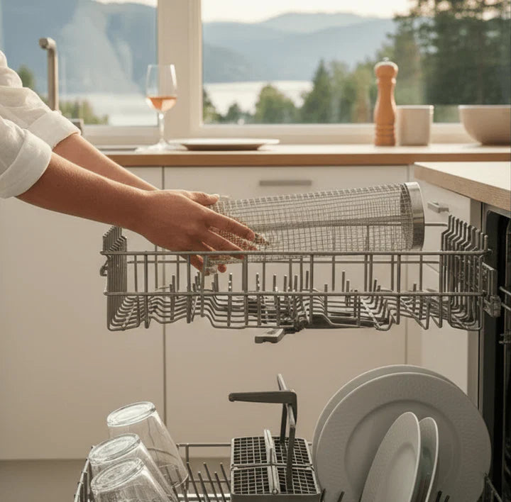 Dishwasher with clean grill baskets